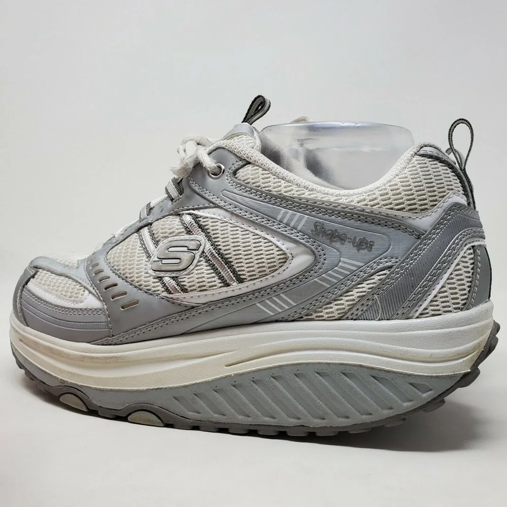 WOMENS SKECHERS SHAPE UPS WHITE MESH WALKING SHOES
